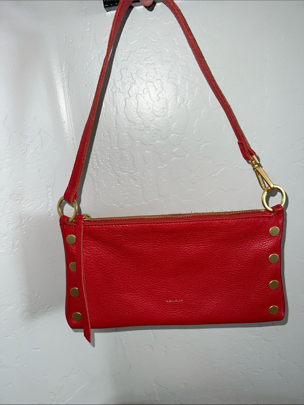 Hammitt Kyle Poppy Red Leather Shoulder Bag with Gold Accents